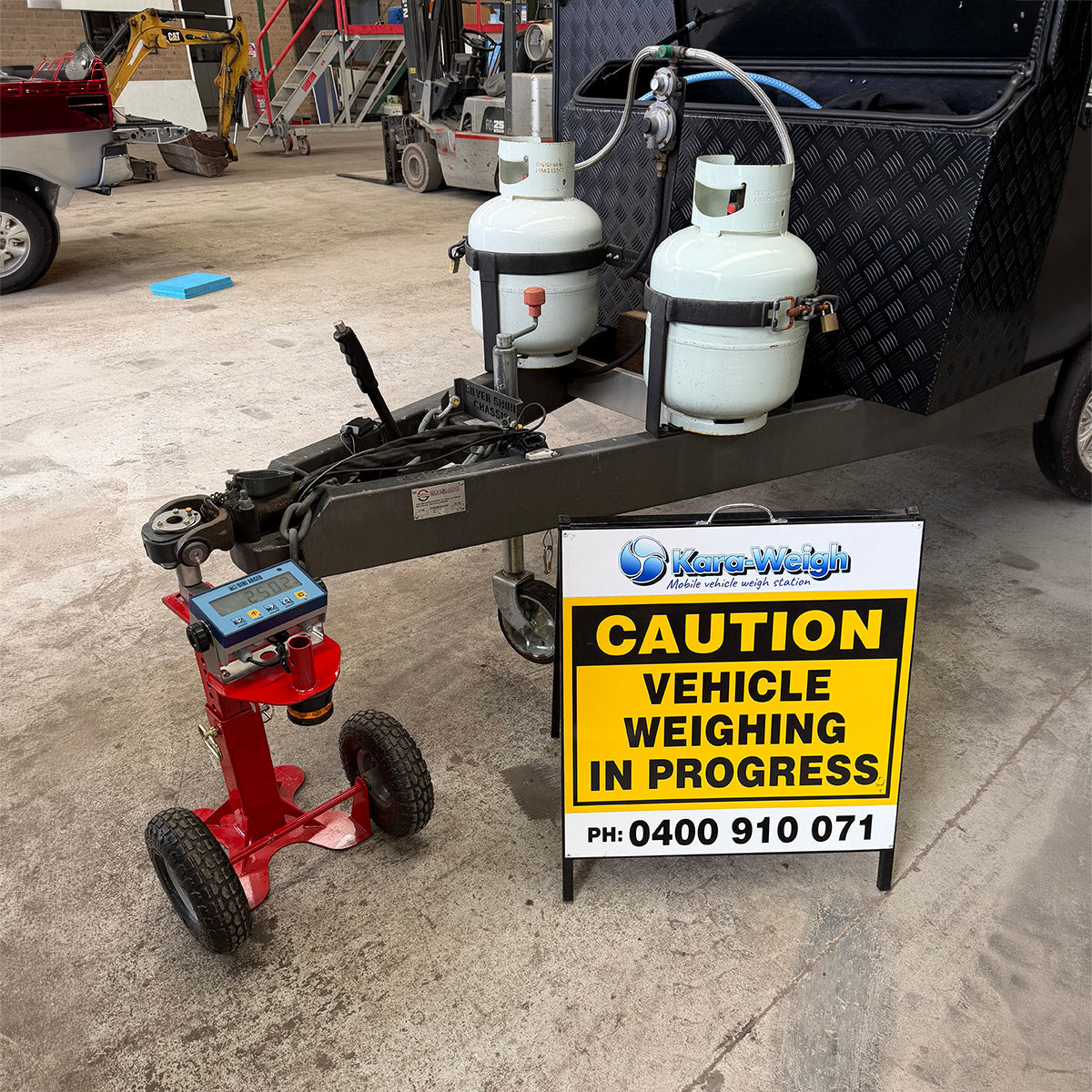 Kara-Weigh mobile caravan weighing with blue weigh pads in NSW